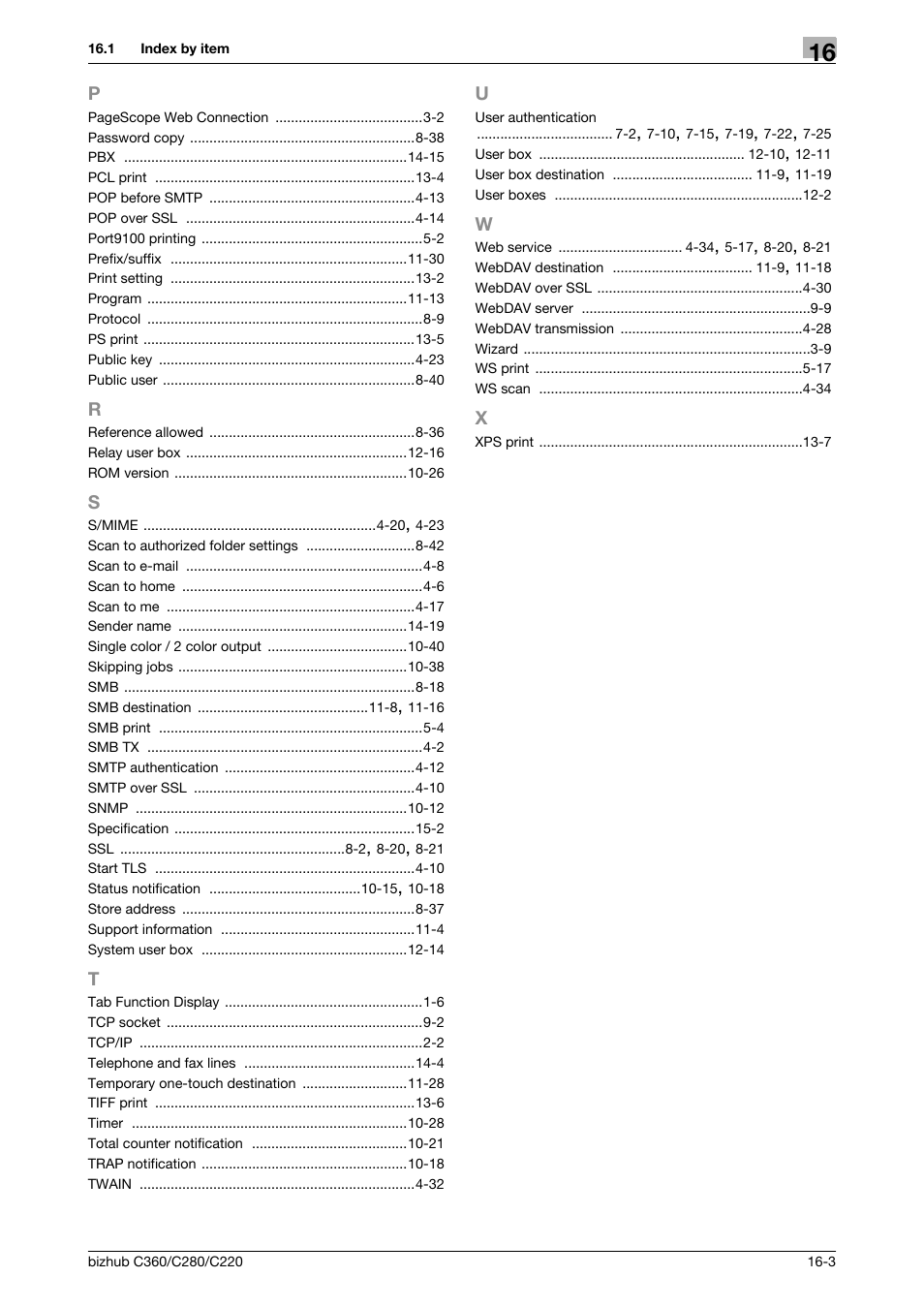 P to x | Konica Minolta BIZHUB C360 User Manual | Page 363 / 366