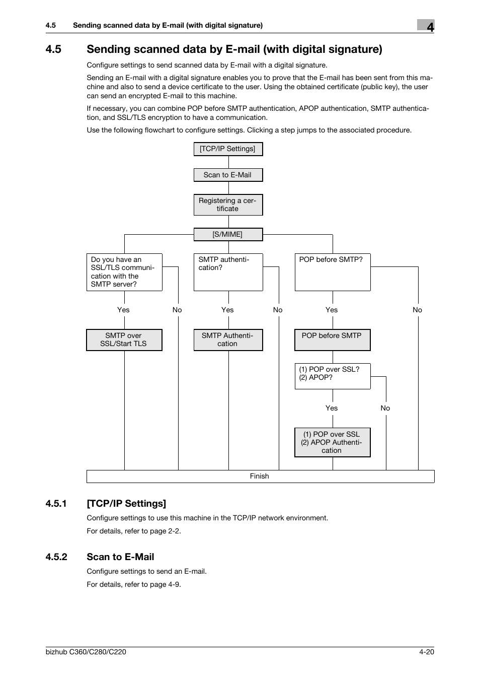 1 [tcp/ip settings, 2 scan to e-mail, Tcp/ip settings] -20 | Scan to e-mail -20 | Konica Minolta BIZHUB C360 User Manual | Page 56 / 366