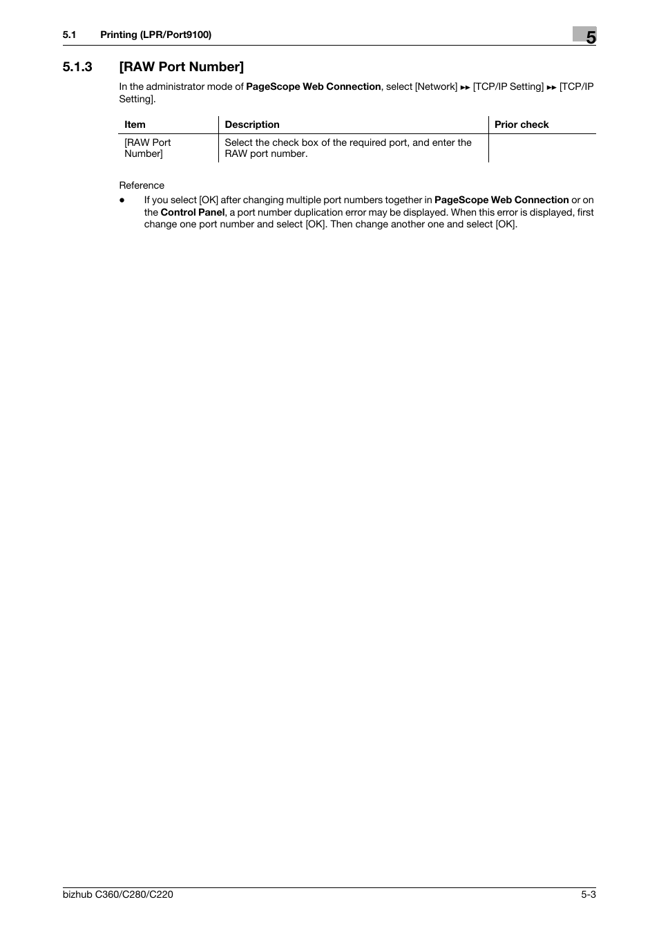 3 [raw port number, Raw port number] -3, Raw port number | Konica Minolta BIZHUB C360 User Manual | Page 74 / 366