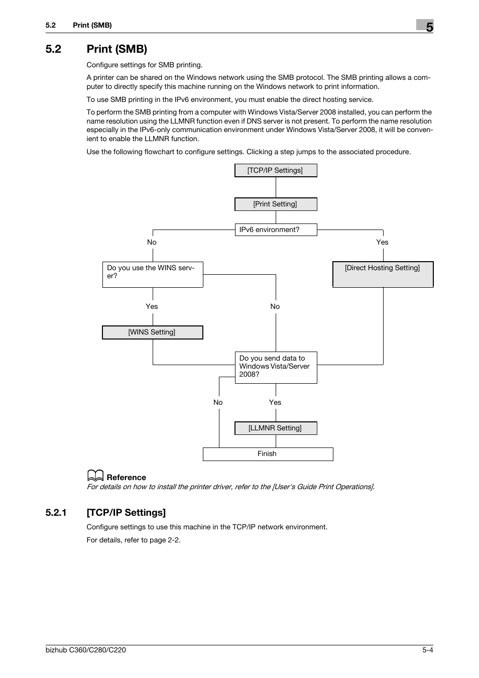 2 print (smb), 1 [tcp/ip settings, Print (smb) -4 | Tcp/ip settings] -4, Print (smb)" (p. 5-4) | Konica Minolta BIZHUB C360 User Manual | Page 75 / 366