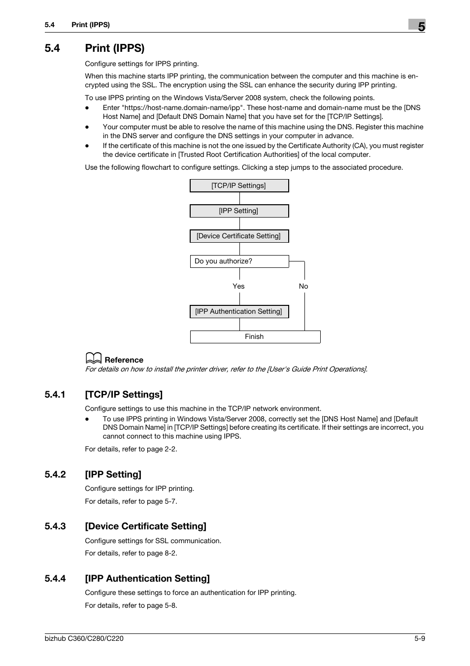 4 print (ipps), 1 [tcp/ip settings, 2 [ipp setting | 3 [device certificate setting, 4 [ipp authentication setting, Print (ipps) -9, Tcp/ip settings] -9, Ipp setting] -9, Device certificate setting] -9, Ipp authentication setting] -9 | Konica Minolta BIZHUB C360 User Manual | Page 80 / 366