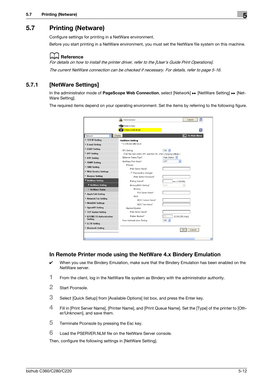 7 printing (netware), 1 [netware settings, Printing (netware) -12 | Konica Minolta BIZHUB C360 User Manual | Page 83 / 366