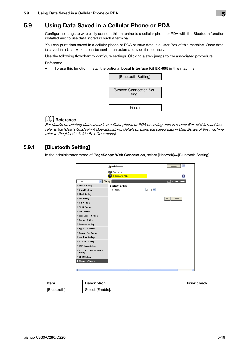 9 using data saved in a cellular phone or pda, 1 [bluetooth setting, Using data saved in a cellular phone or pda -19 | Bluetooth setting] -19 | Konica Minolta BIZHUB C360 User Manual | Page 90 / 366