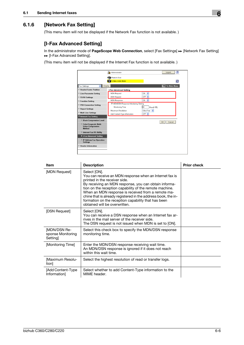 6 [network fax setting, I-fax advanced setting, Network fax set | Ting | Konica Minolta BIZHUB C360 User Manual | Page 97 / 366