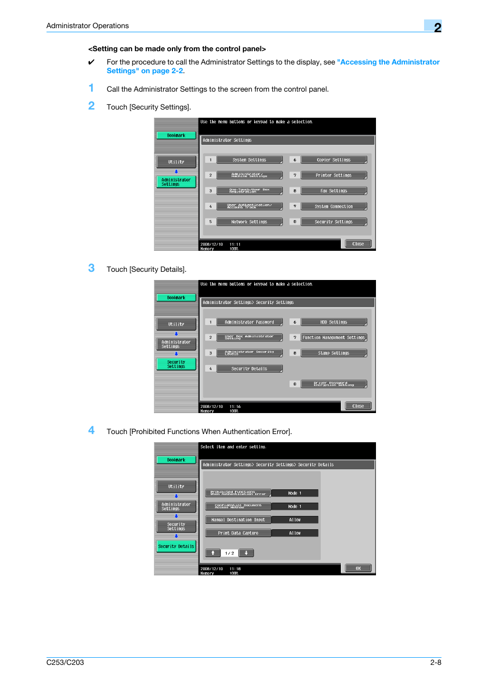 Setting can be made only from the control panel | Konica Minolta BIZHUB C253 User Manual | Page 19 / 65