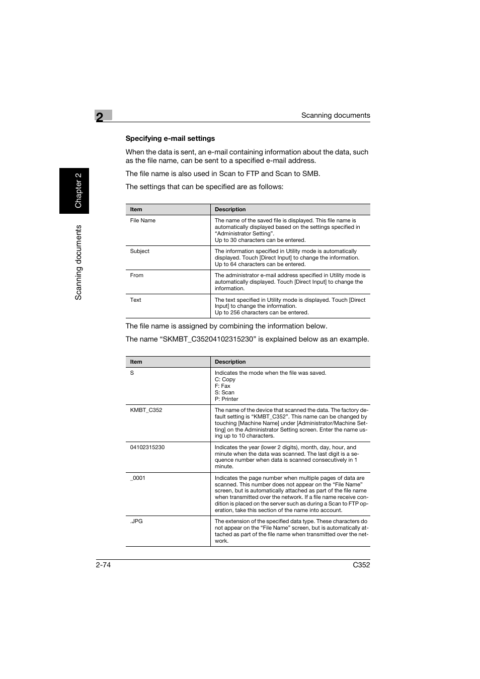 Specifying e-mail settings, Specifying e-mail settings -74 | Konica Minolta bizhub C352 User Manual | Page 107 / 392