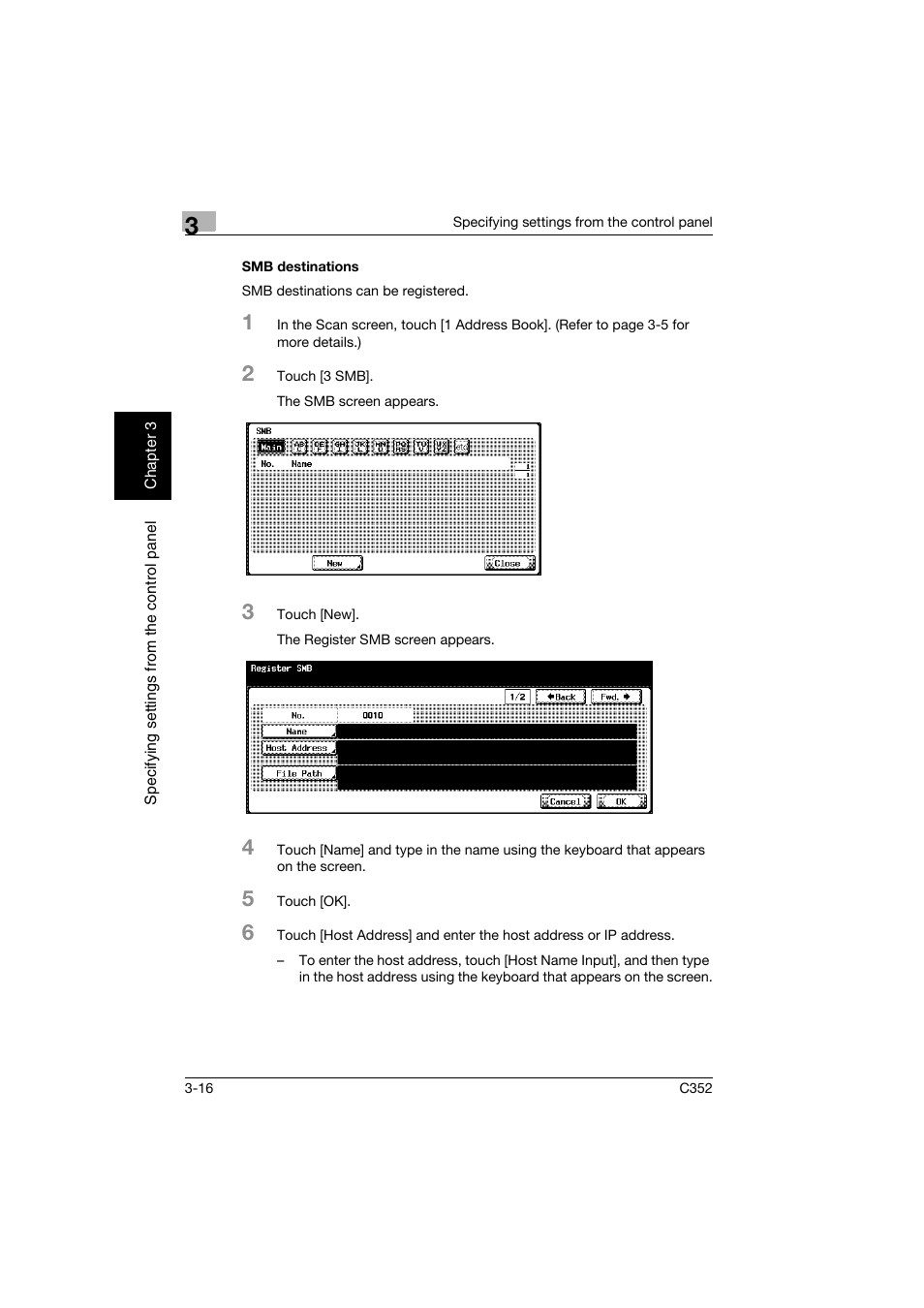 Smb destinations, Smb destinations -16 | Konica Minolta bizhub C352 User Manual | Page 127 / 392