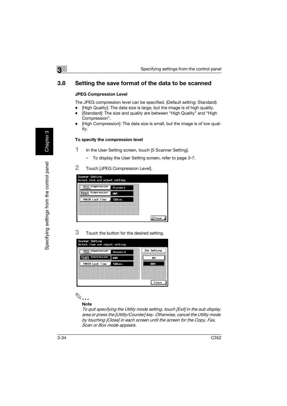 Jpeg compression level, To specify the compression level | Konica Minolta bizhub C352 User Manual | Page 145 / 392