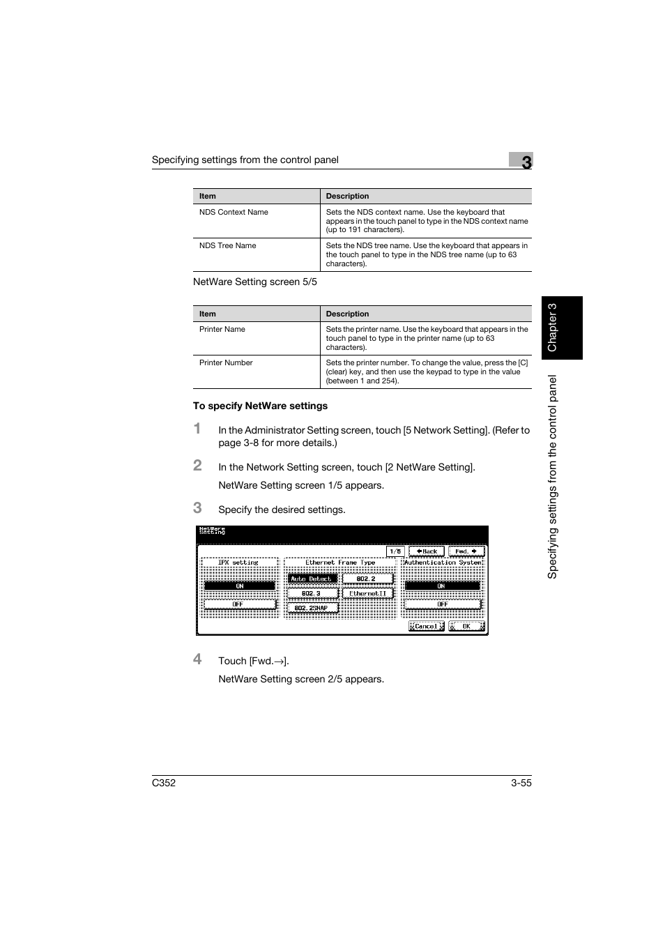 To specify netware settings, To specify netware settings -55 | Konica Minolta bizhub C352 User Manual | Page 166 / 392