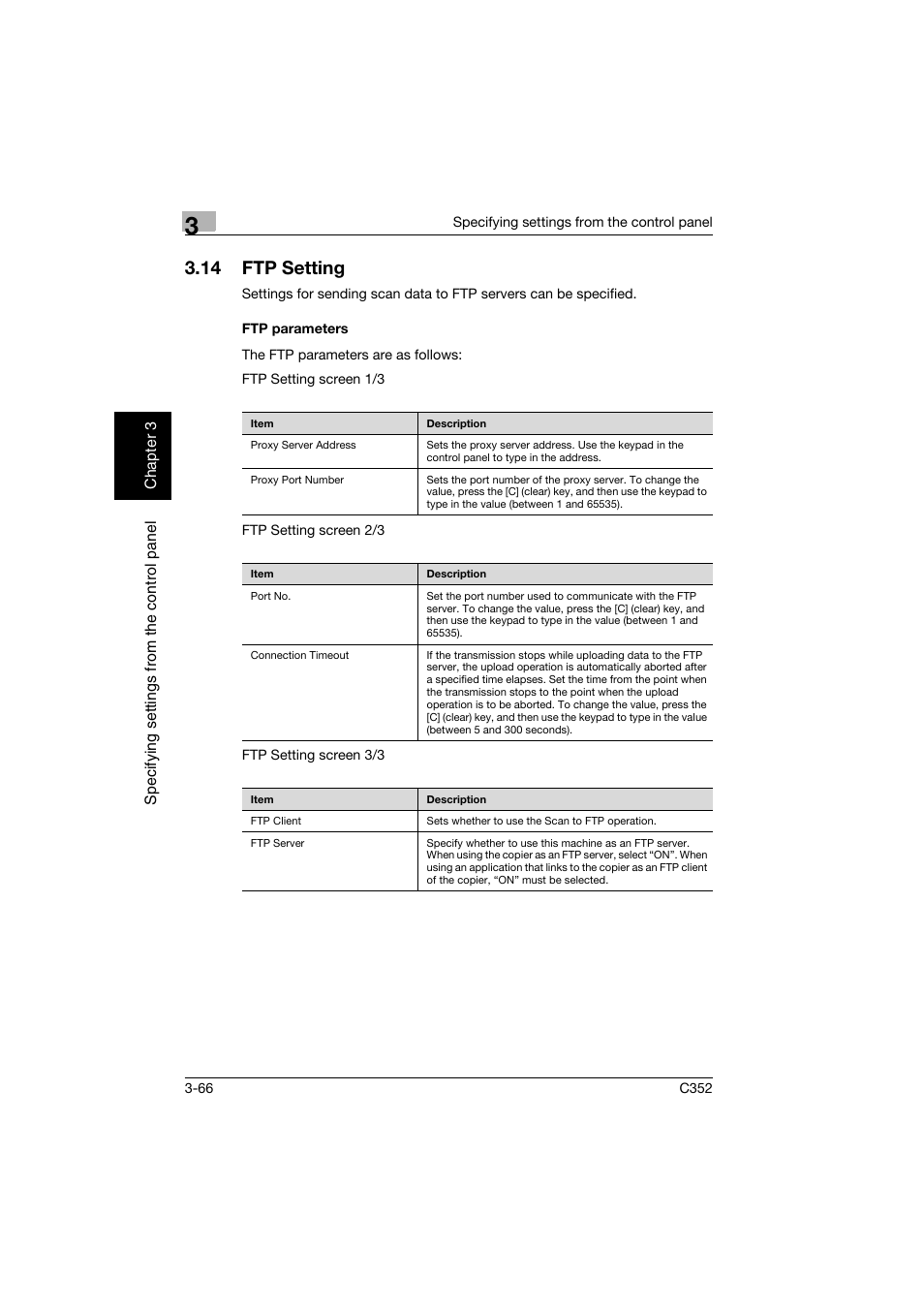 14 ftp setting, Ftp parameters, Ftp setting -66 | Ftp parameters -66 | Konica Minolta bizhub C352 User Manual | Page 177 / 392