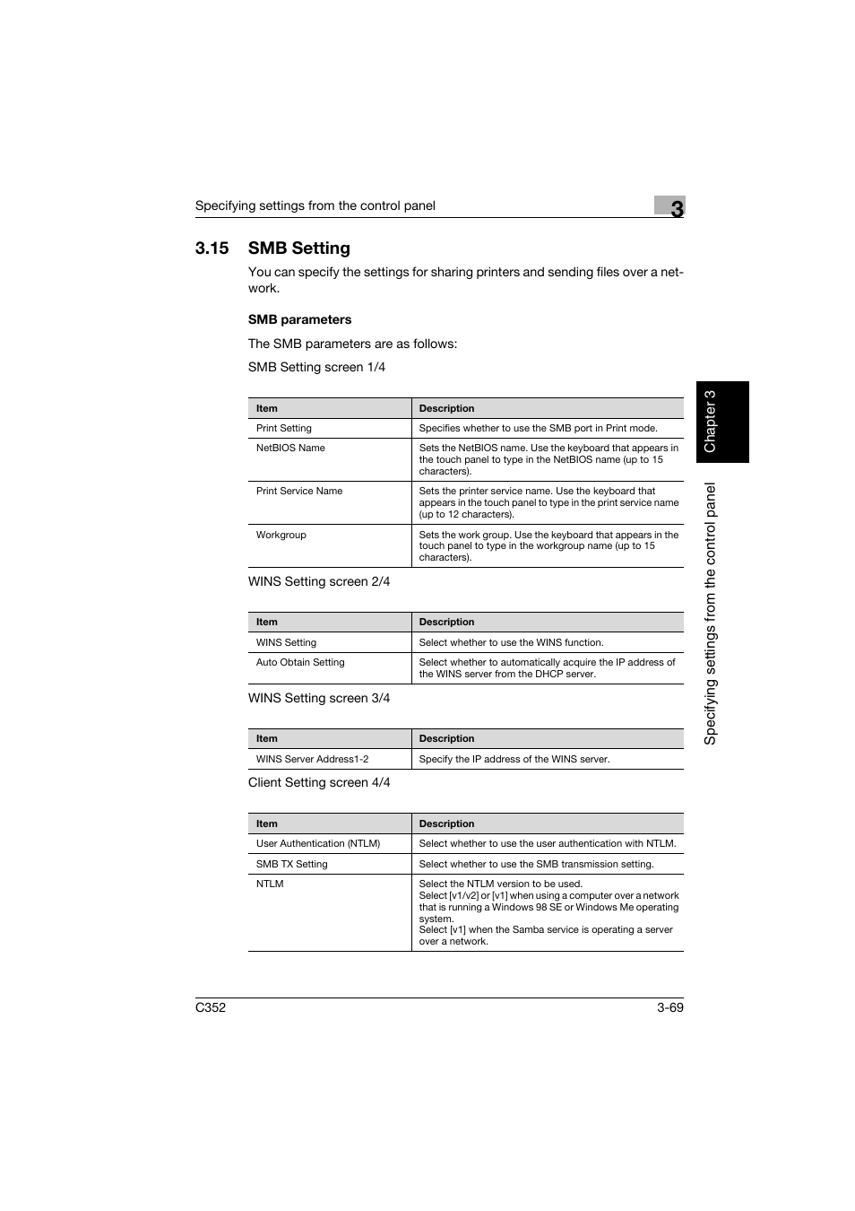 15 smb setting, Smb parameters, Smb setting -69 | Smb parameters -69 | Konica Minolta bizhub C352 User Manual | Page 180 / 392