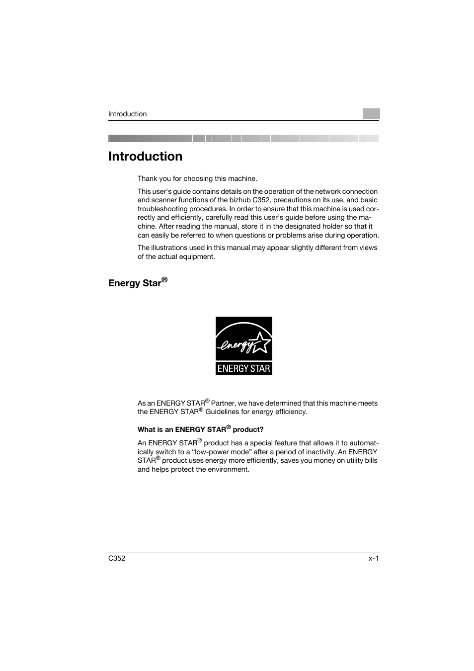 Introduction, Energy star, What is an energy star® product | Konica Minolta bizhub C352 User Manual | Page 2 / 392