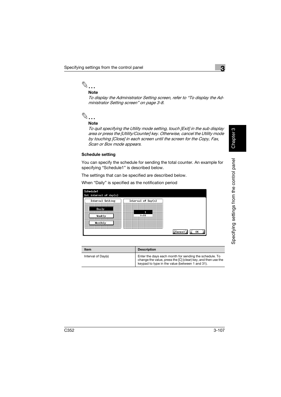 Schedule setting, Schedule setting -107 | Konica Minolta bizhub C352 User Manual | Page 218 / 392