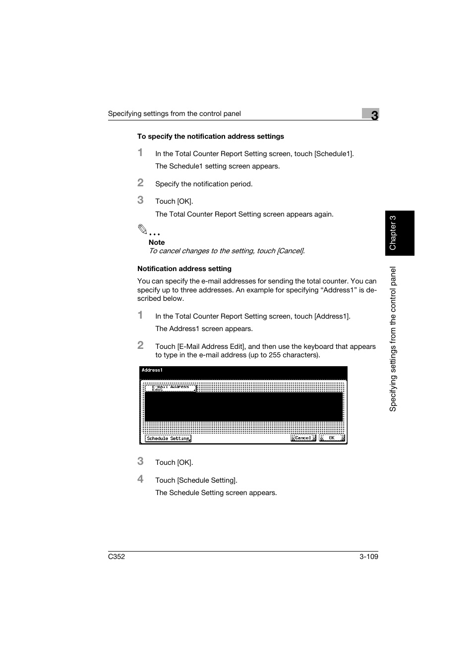 To specify the notification address settings, Notification address setting | Konica Minolta bizhub C352 User Manual | Page 220 / 392