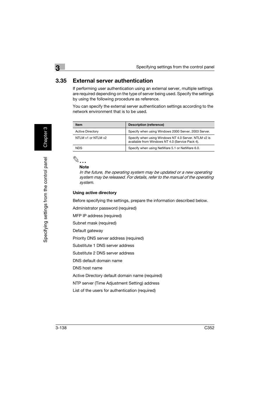 35 external server authentication, Using active directory, External server authentication -138 | Using active directory -138 | Konica Minolta bizhub C352 User Manual | Page 249 / 392