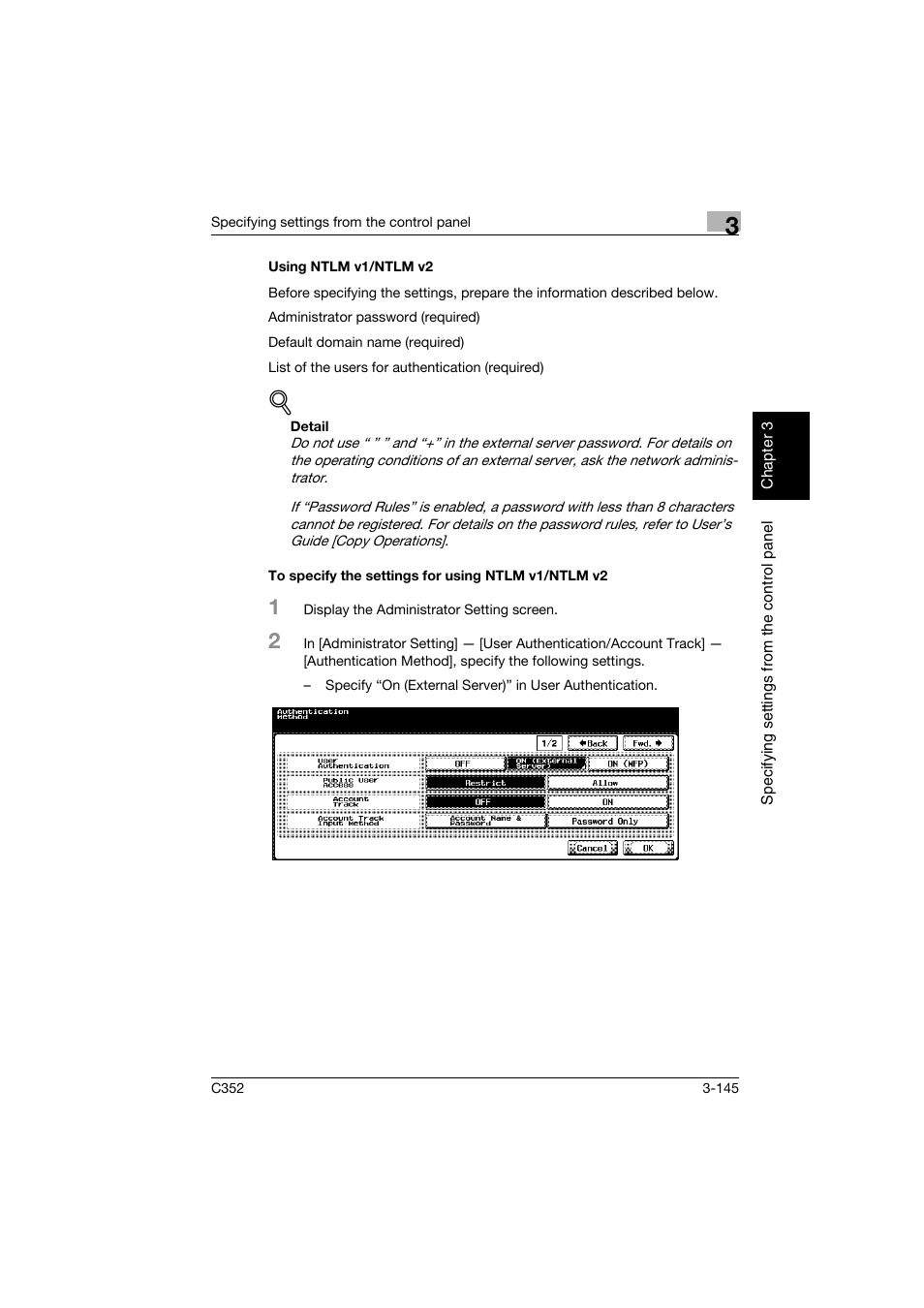 Using ntlm v1/ntlm v2, To specify the settings for using ntlm v1/ntlm v2 | Konica Minolta bizhub C352 User Manual | Page 256 / 392