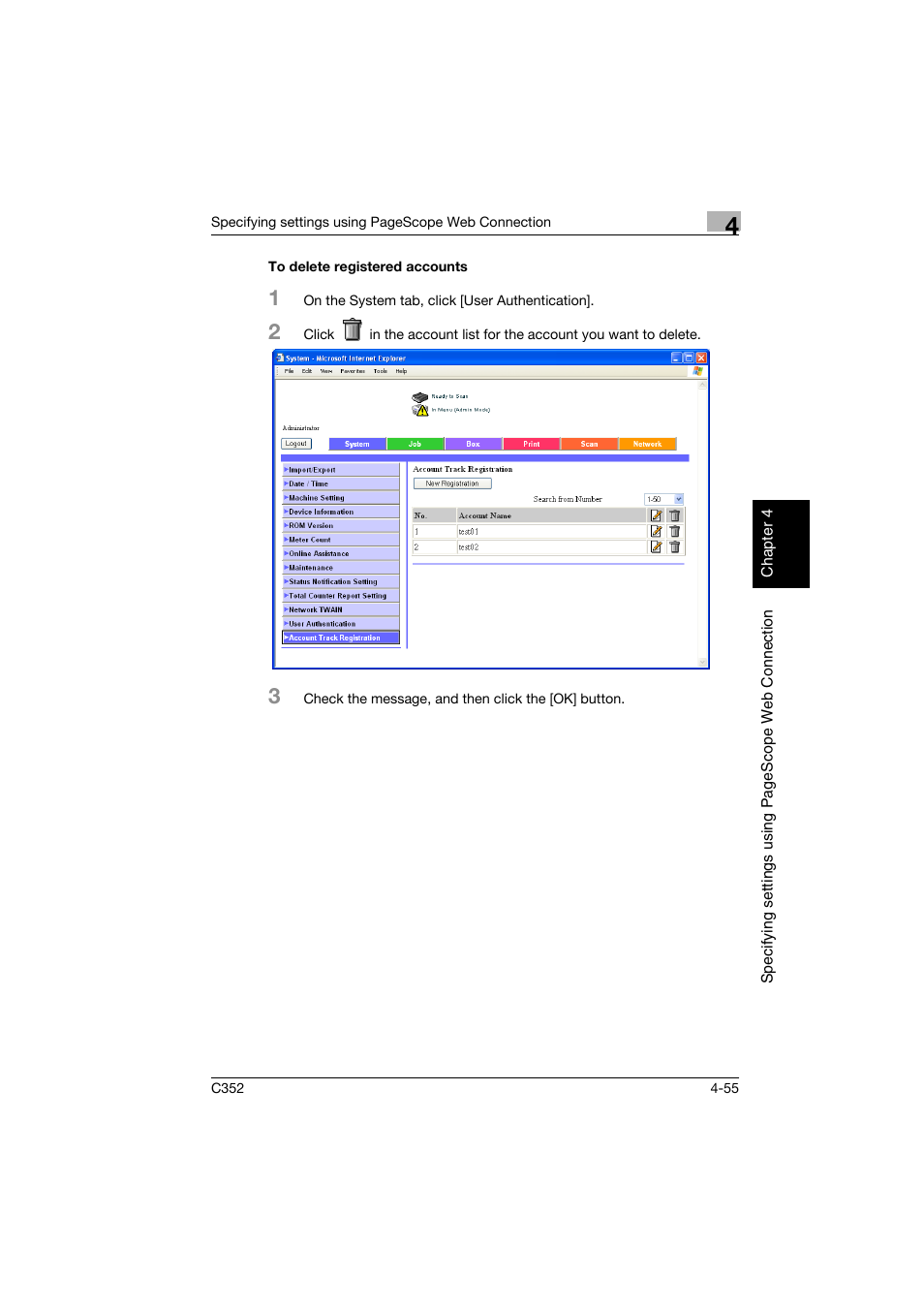 To delete registered accounts, To delete registered accounts -55 | Konica Minolta bizhub C352 User Manual | Page 312 / 392