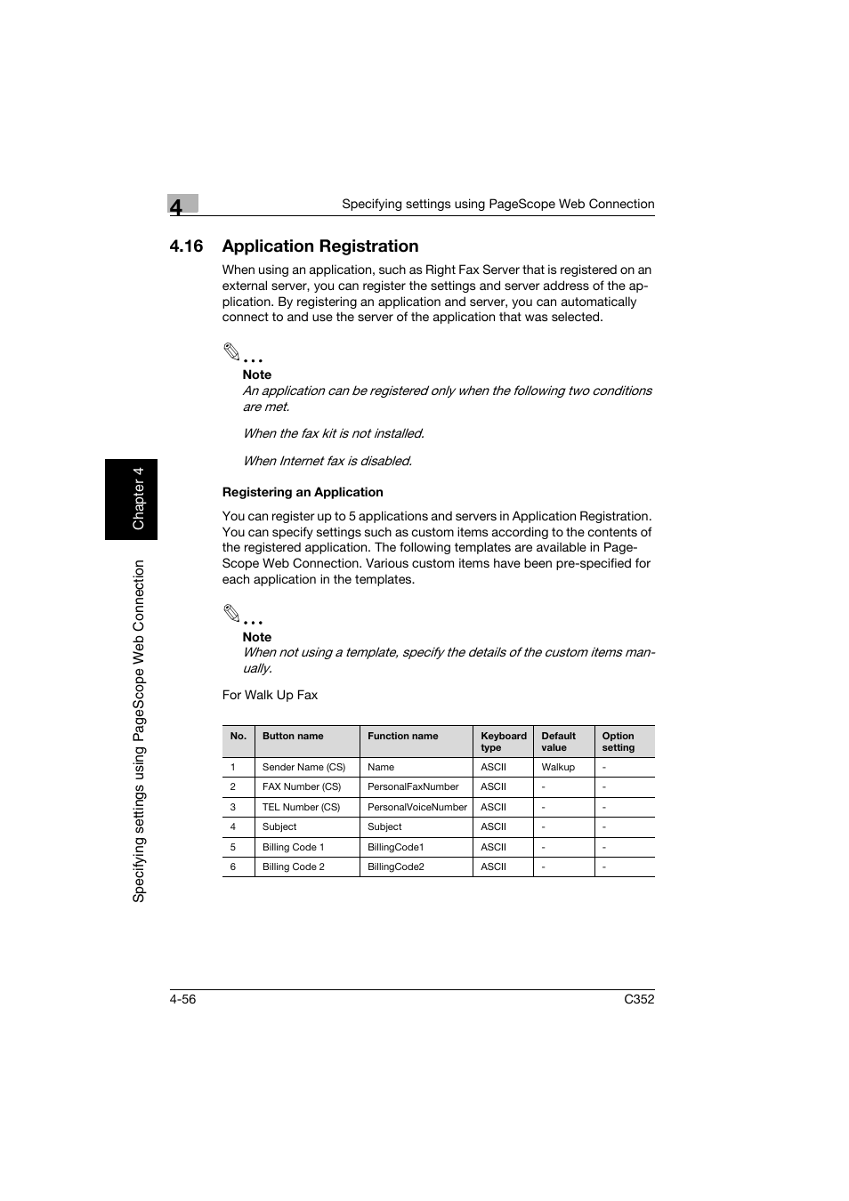 16 application registration, Registering an application, Application registration -56 | Registering an application -56 | Konica Minolta bizhub C352 User Manual | Page 313 / 392