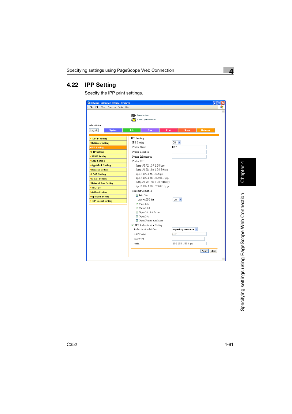 22 ipp setting, Ipp setting -81 | Konica Minolta bizhub C352 User Manual | Page 338 / 392