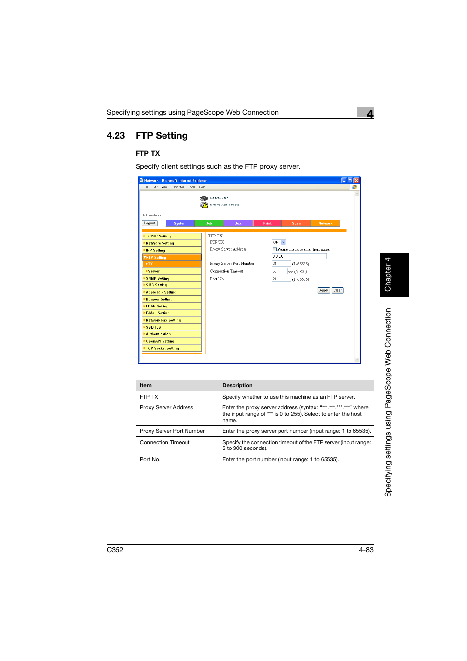 23 ftp setting, Ftp tx, Ftp setting -83 | Ftp tx -83 | Konica Minolta bizhub C352 User Manual | Page 340 / 392