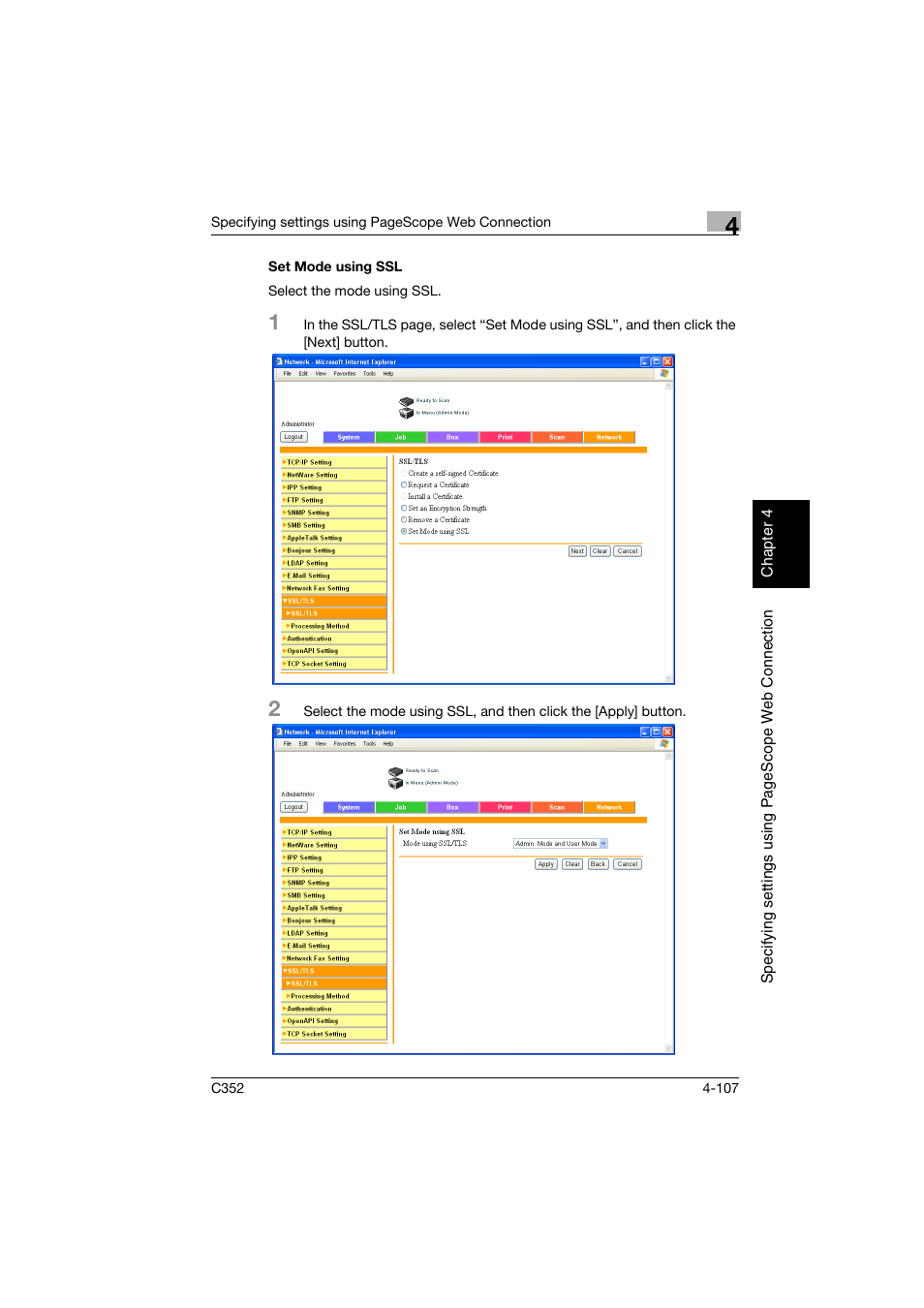 Set mode using ssl, Set mode using ssl -107 | Konica Minolta bizhub C352 User Manual | Page 364 / 392