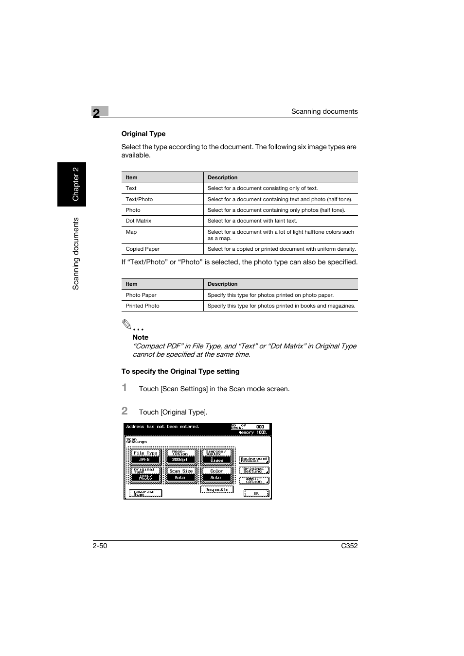 Original type, To specify the original type setting | Konica Minolta bizhub C352 User Manual | Page 83 / 392