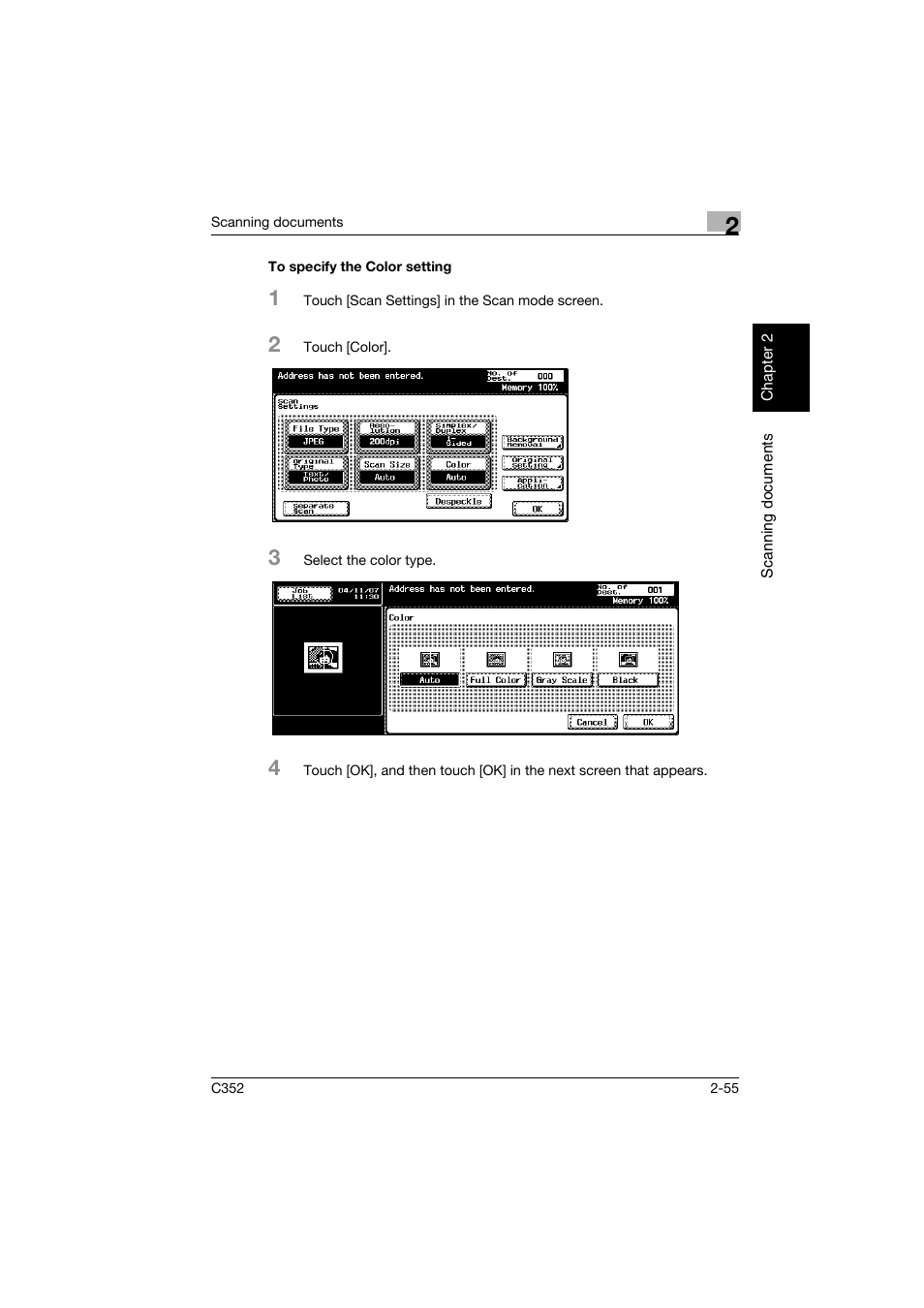 To specify the color setting, To specify the color setting -55 | Konica Minolta bizhub C352 User Manual | Page 88 / 392
