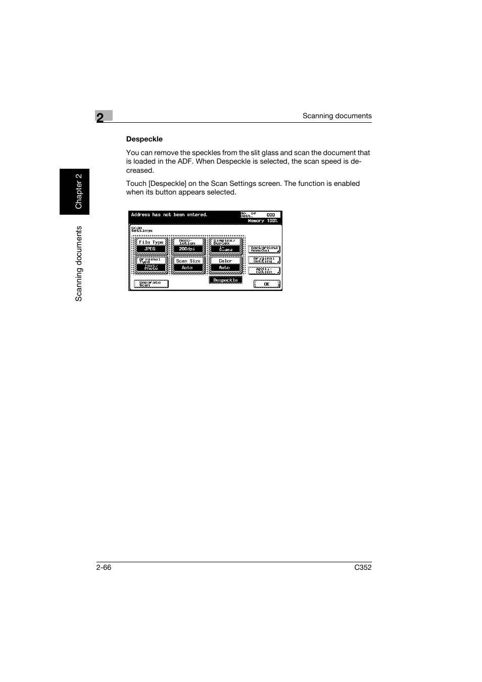 Despeckle, Despeckle -66 | Konica Minolta bizhub C352 User Manual | Page 99 / 392