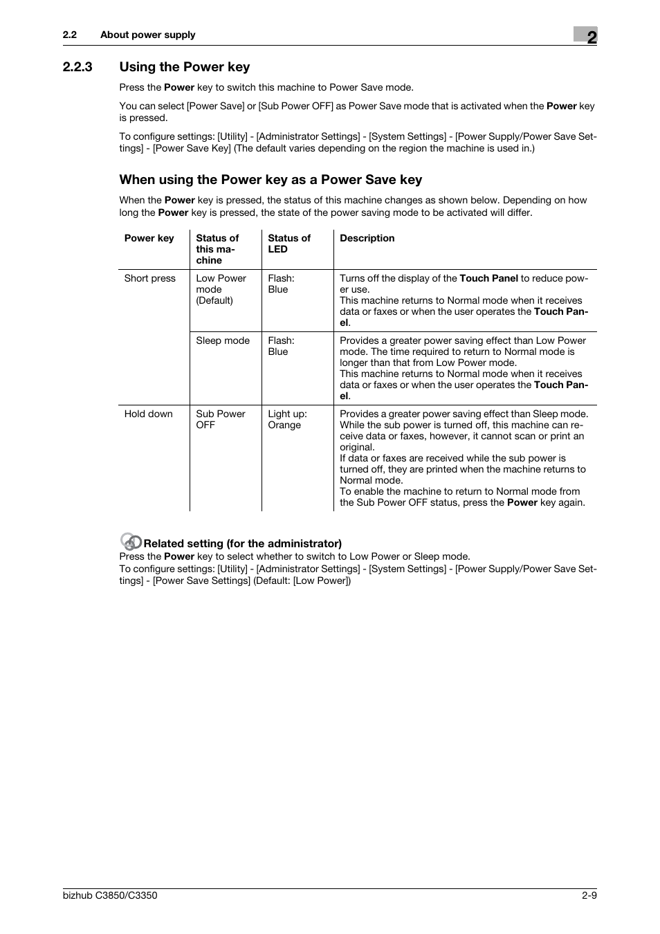 3 using the power key, When using the power key as a power save key | Konica Minolta bizhub C3850 User Manual | Page 18 / 65