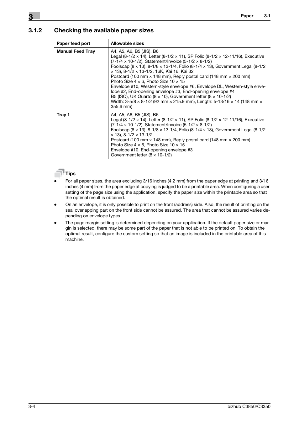 2 checking the available paper sizes, Checking the available paper sizes -4 | Konica Minolta bizhub C3850 User Manual | Page 29 / 65