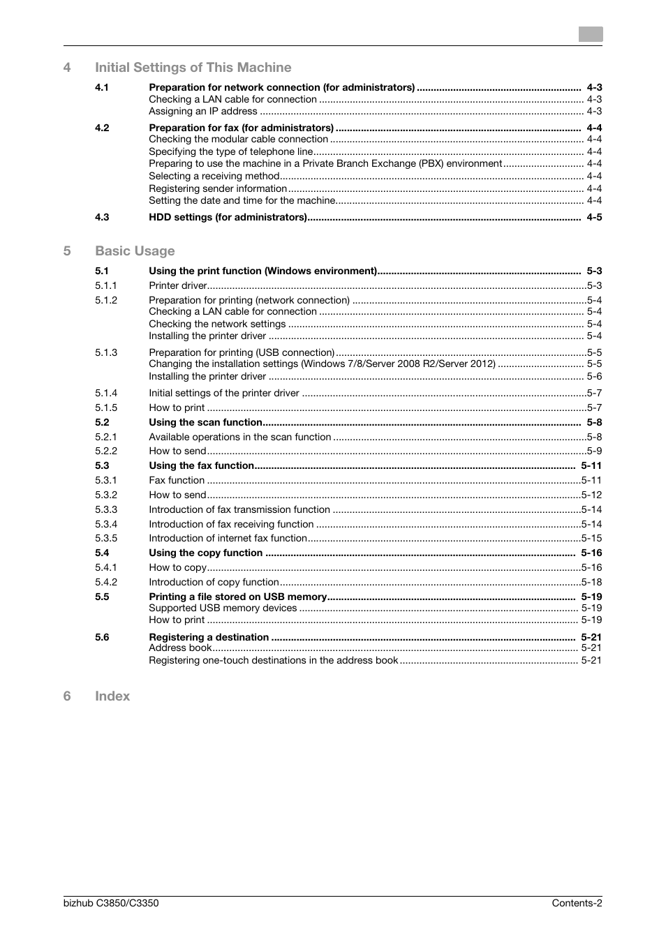 4initial settings of this machine, 5basic usage, 6index | Konica Minolta bizhub C3850 User Manual | Page 4 / 65