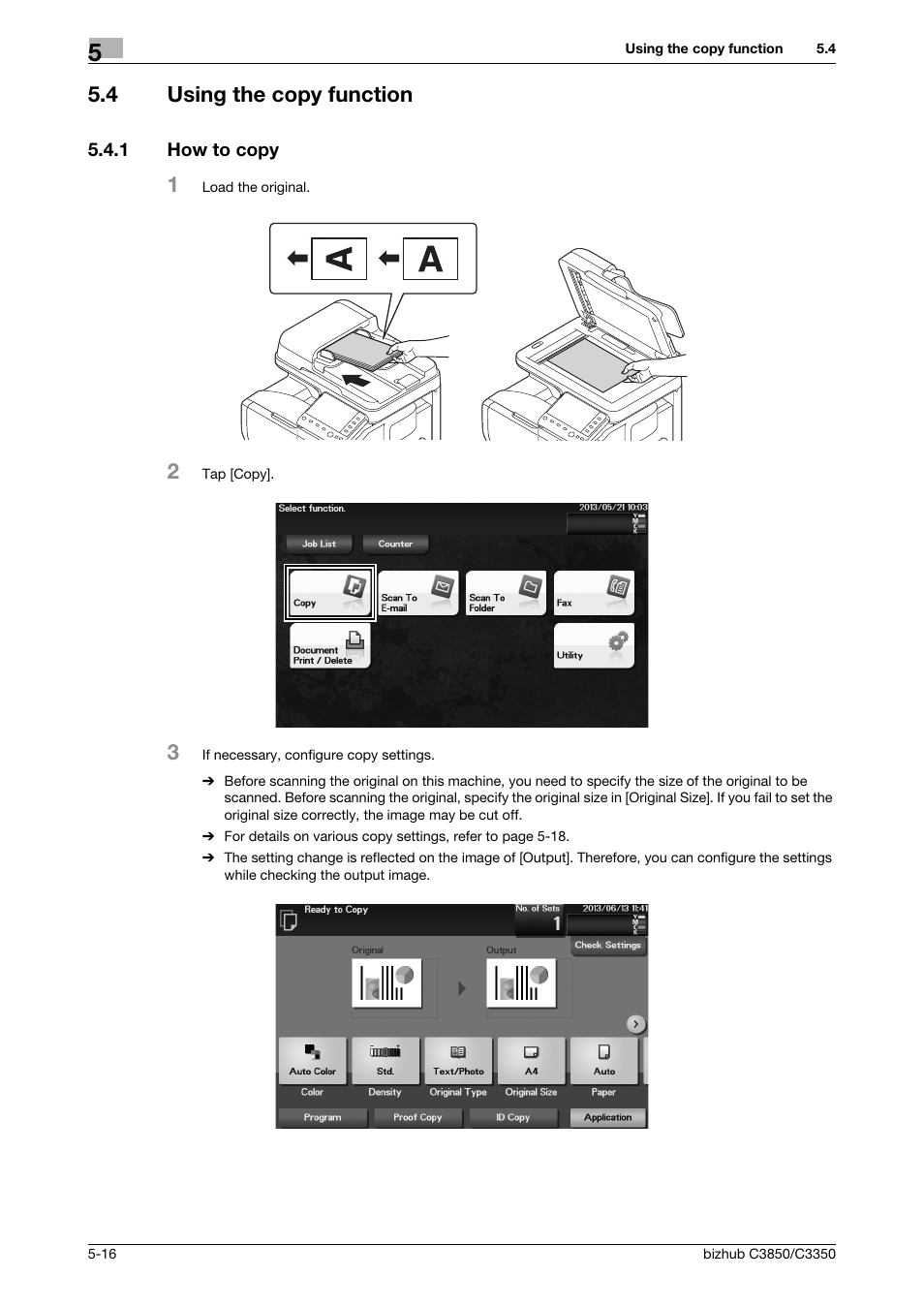 4 using the copy function, 1 how to copy, Using the copy function -16 | How to copy -16 | Konica Minolta bizhub C3850 User Manual | Page 55 / 65
