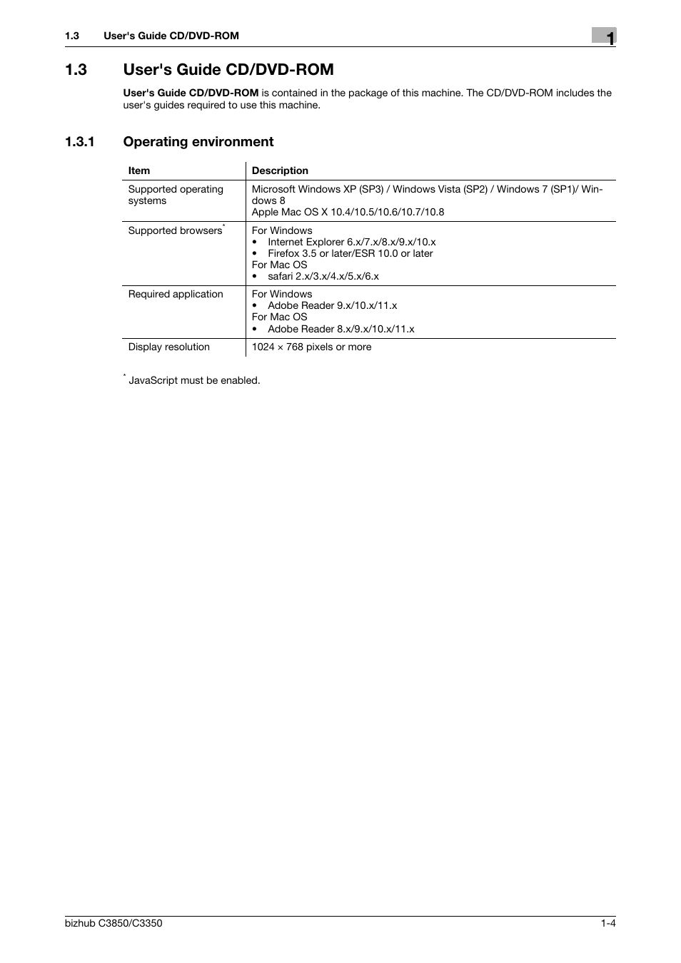 3 user's guide cd/dvd-rom, 1 operating environment, User's guide cd/dvd-rom -4 | Operating environment -4 | Konica Minolta bizhub C3850 User Manual | Page 8 / 65