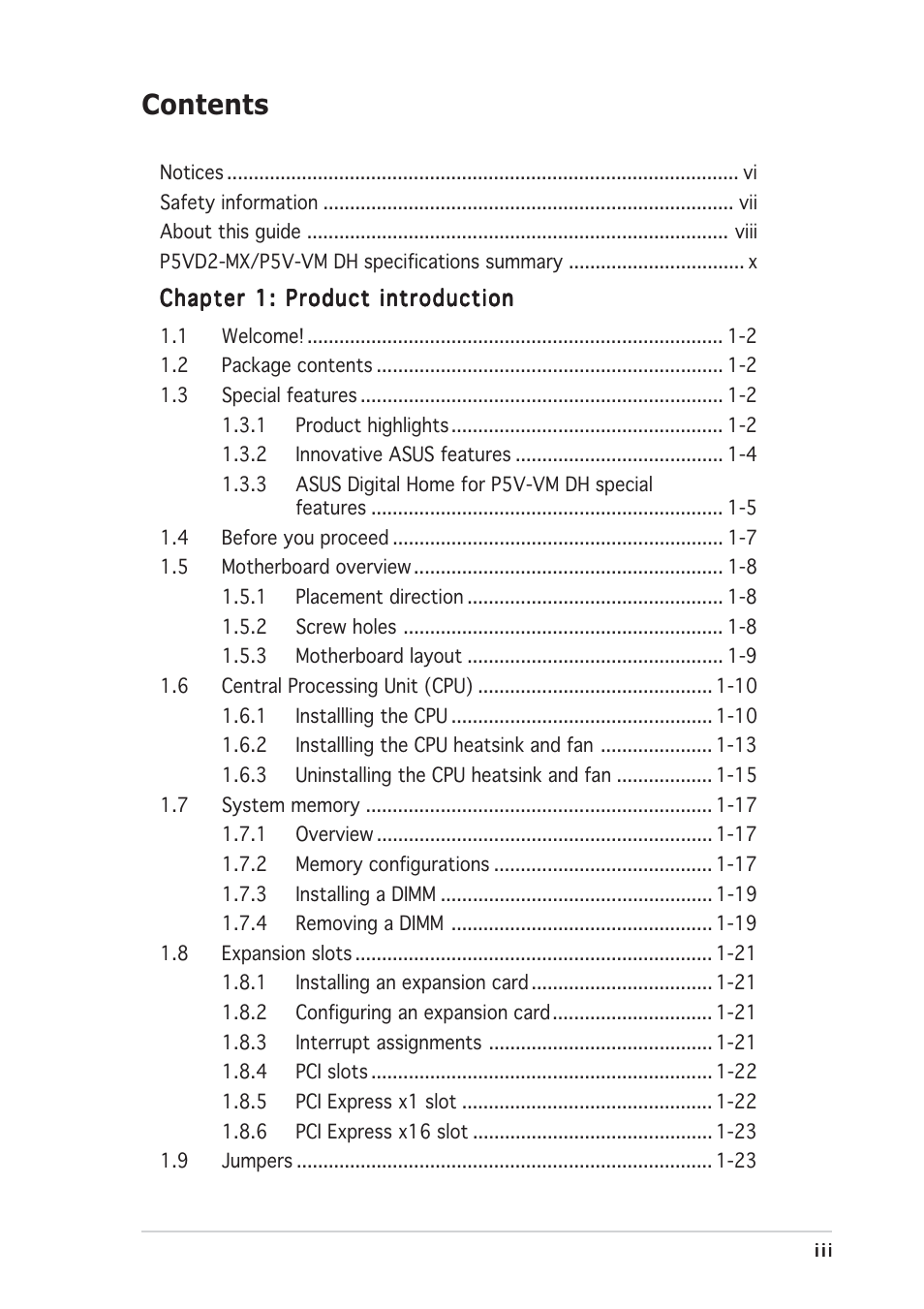 Asus Motherboard P5VD2-MX User Manual | Page 3 / 108