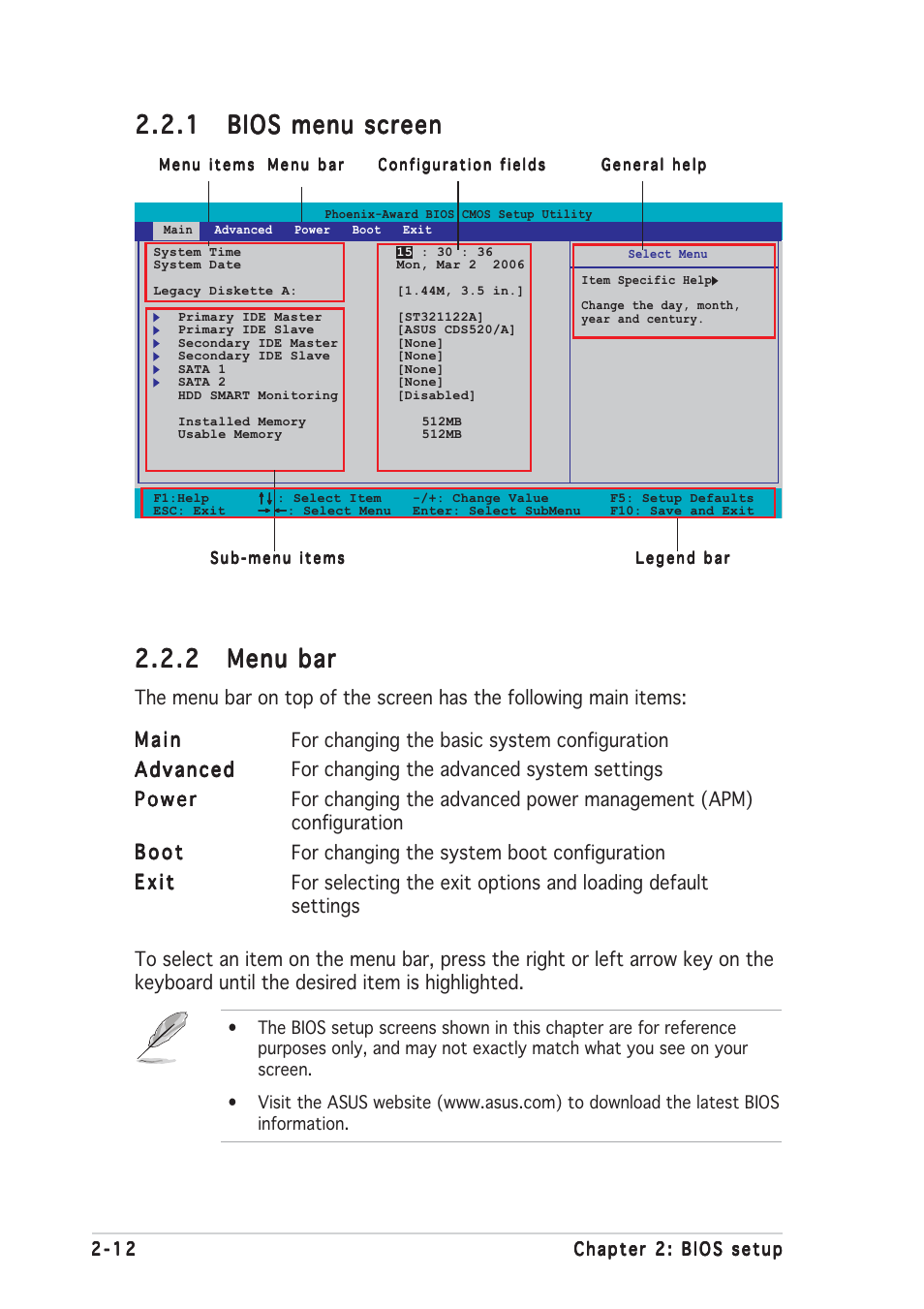 2 menu bar menu bar menu bar menu bar menu bar | Asus Motherboard P5VD2-MX User Manual | Page 60 / 108