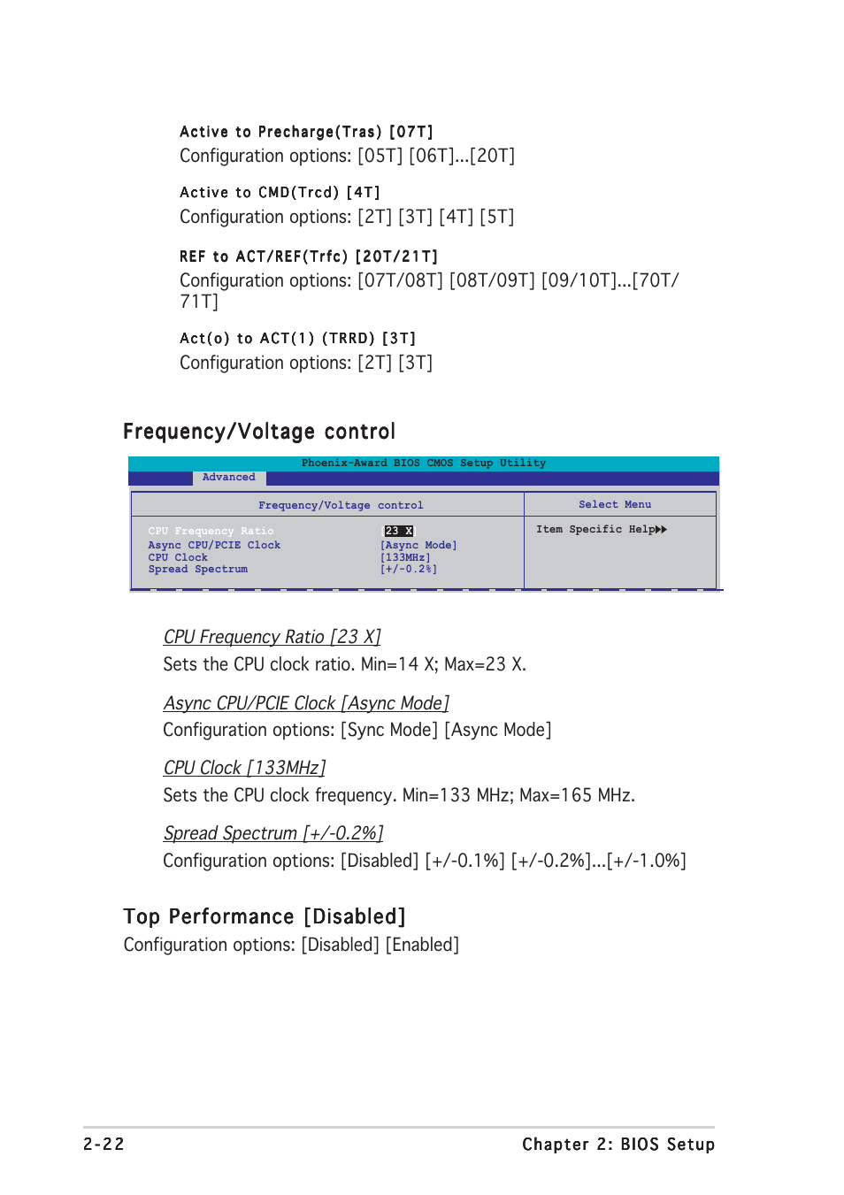 Frequency/voltage control, Top performance [disabled | Asus Motherboard P5VD2-MX User Manual | Page 70 / 108
