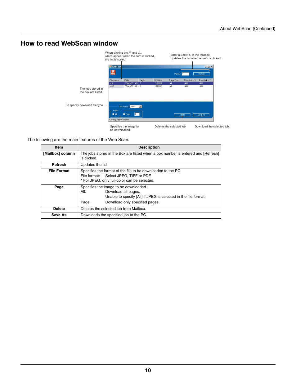 How to read webscan window | Konica Minolta bizhub PRO C500 User Manual | Page 10 / 16