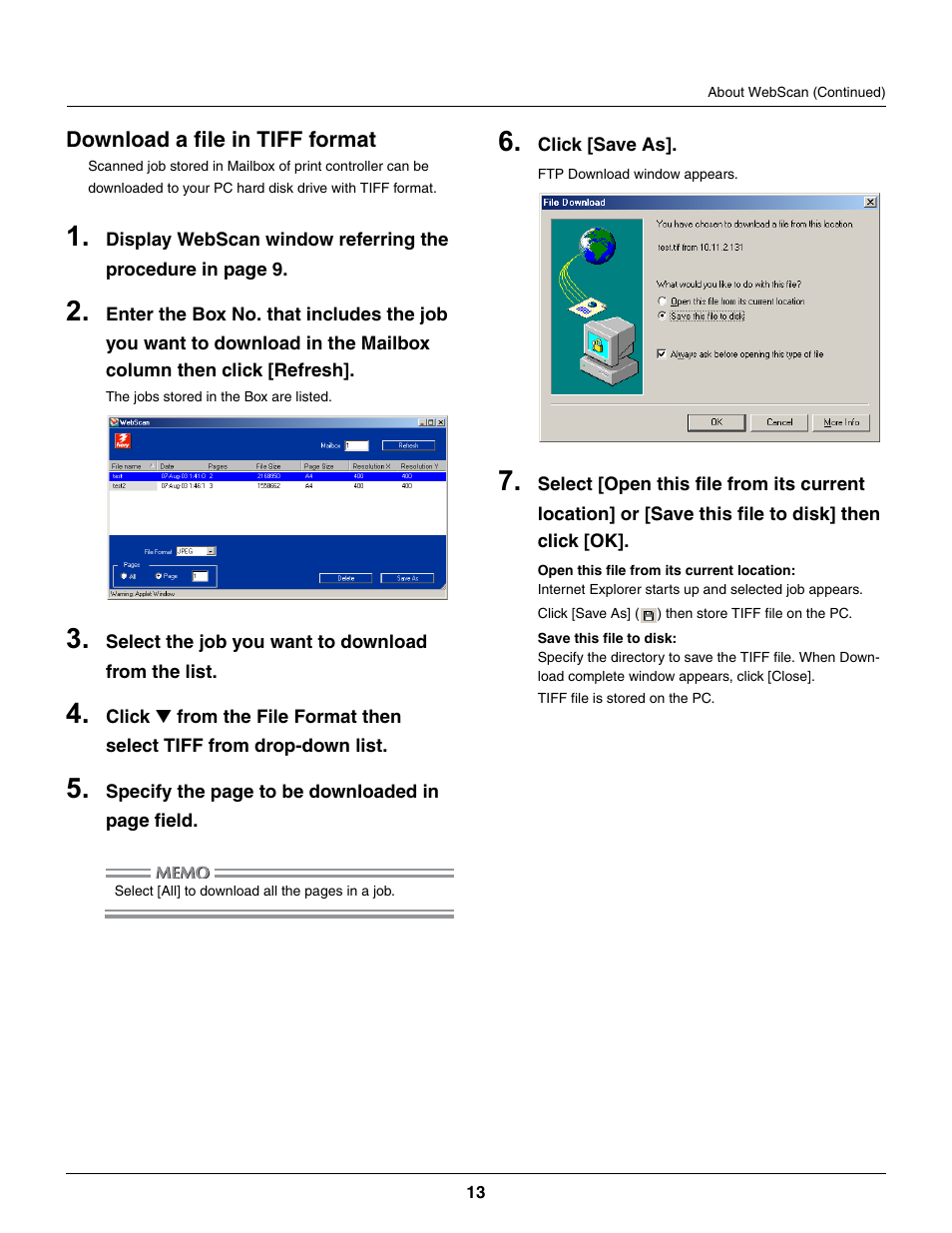 Download a file in tiff format | Konica Minolta bizhub PRO C500 User Manual | Page 13 / 16