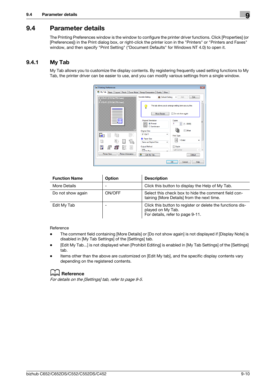 4 parameter details, 1 my tab, Parameter details -10 | My tab -10 | Konica Minolta BIZHUB C652DS User Manual | Page 100 / 312