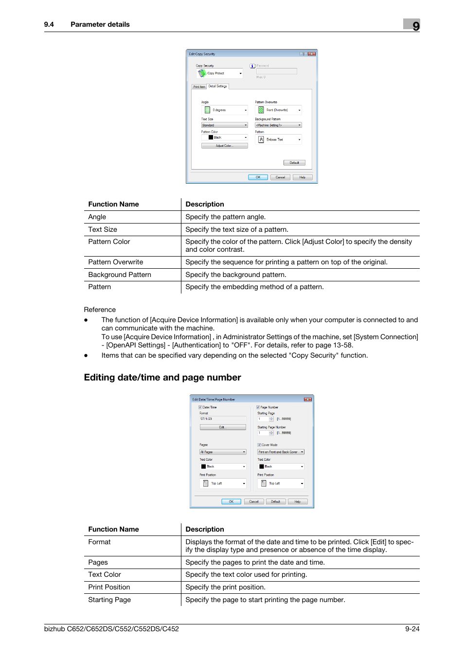 Editing date/time and page number | Konica Minolta BIZHUB C652DS User Manual | Page 114 / 312