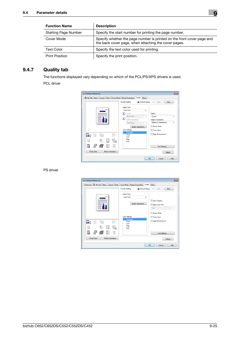 7 quality tab, Quality tab -25 | Konica Minolta BIZHUB C652DS User Manual | Page 115 / 312