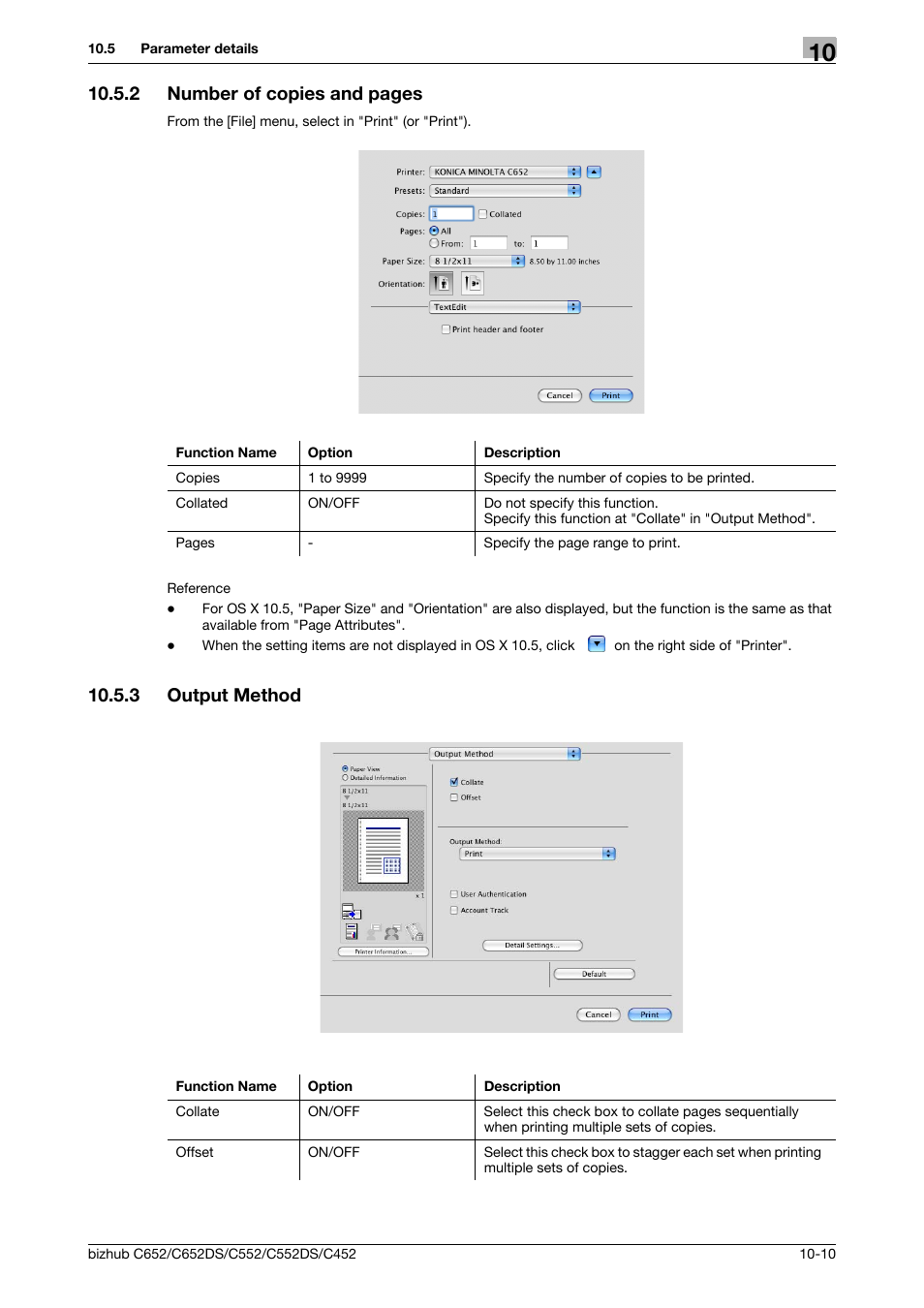 3 output method, Output method -10, 2 number of copies and pages | Konica Minolta BIZHUB C652DS User Manual | Page 128 / 312