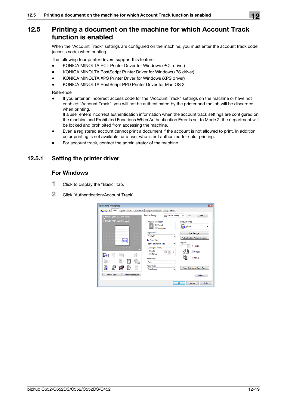 1 setting the printer driver, For windows, Setting the printer driver -19 for windows -19 | Konica Minolta BIZHUB C652DS User Manual | Page 168 / 312