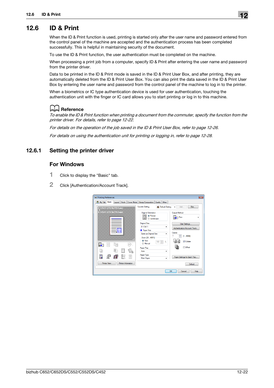 6 id & print, 1 setting the printer driver, For windows | Id & print -22, Setting the printer driver -22 for windows -22 | Konica Minolta BIZHUB C652DS User Manual | Page 171 / 312