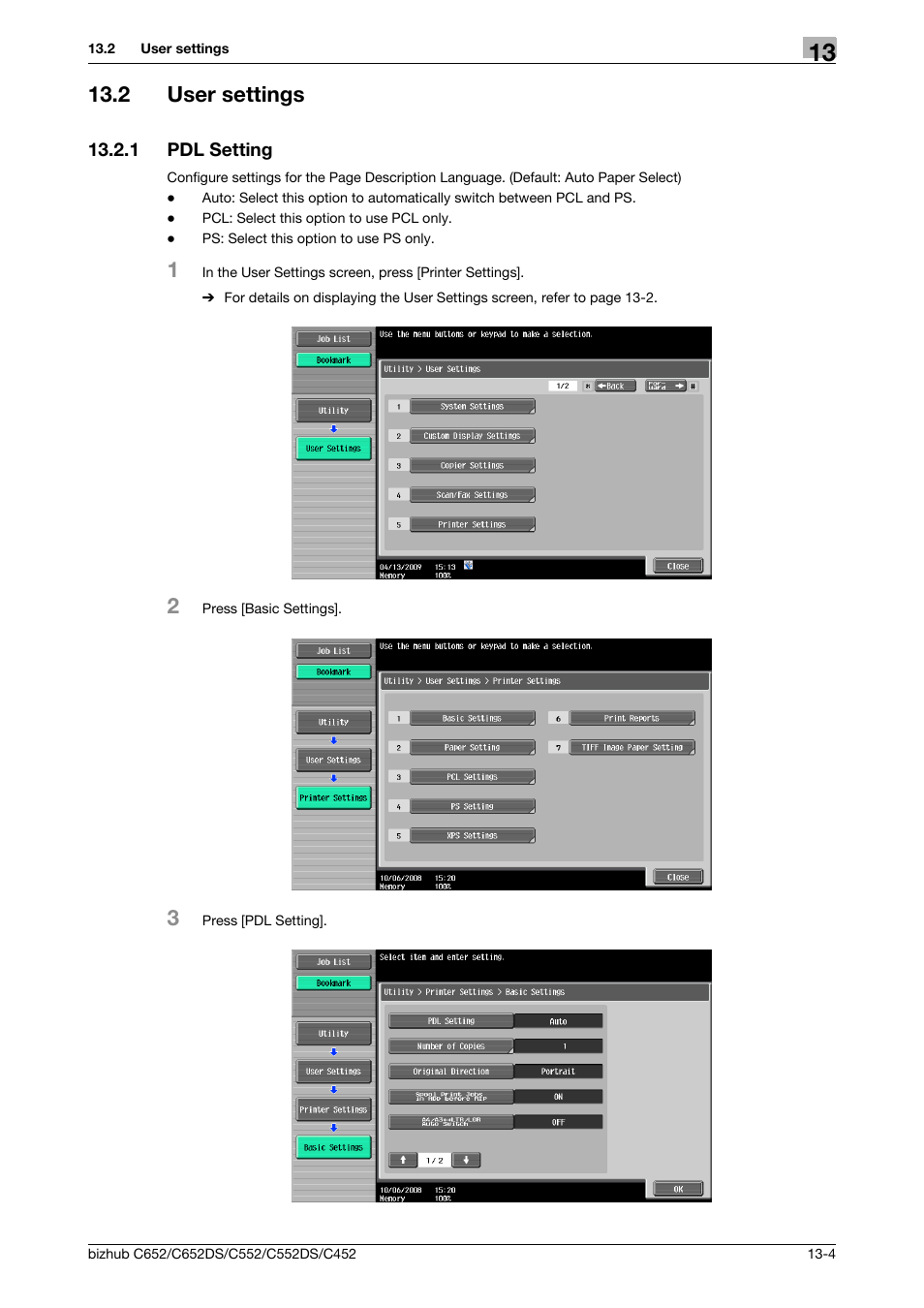 2 user settings, 1 pdl setting, User settings -4 | Pdl setting -4 | Konica Minolta BIZHUB C652DS User Manual | Page 198 / 312