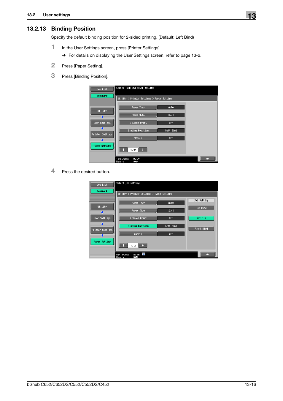 13 binding position, Binding position -16 | Konica Minolta BIZHUB C652DS User Manual | Page 210 / 312