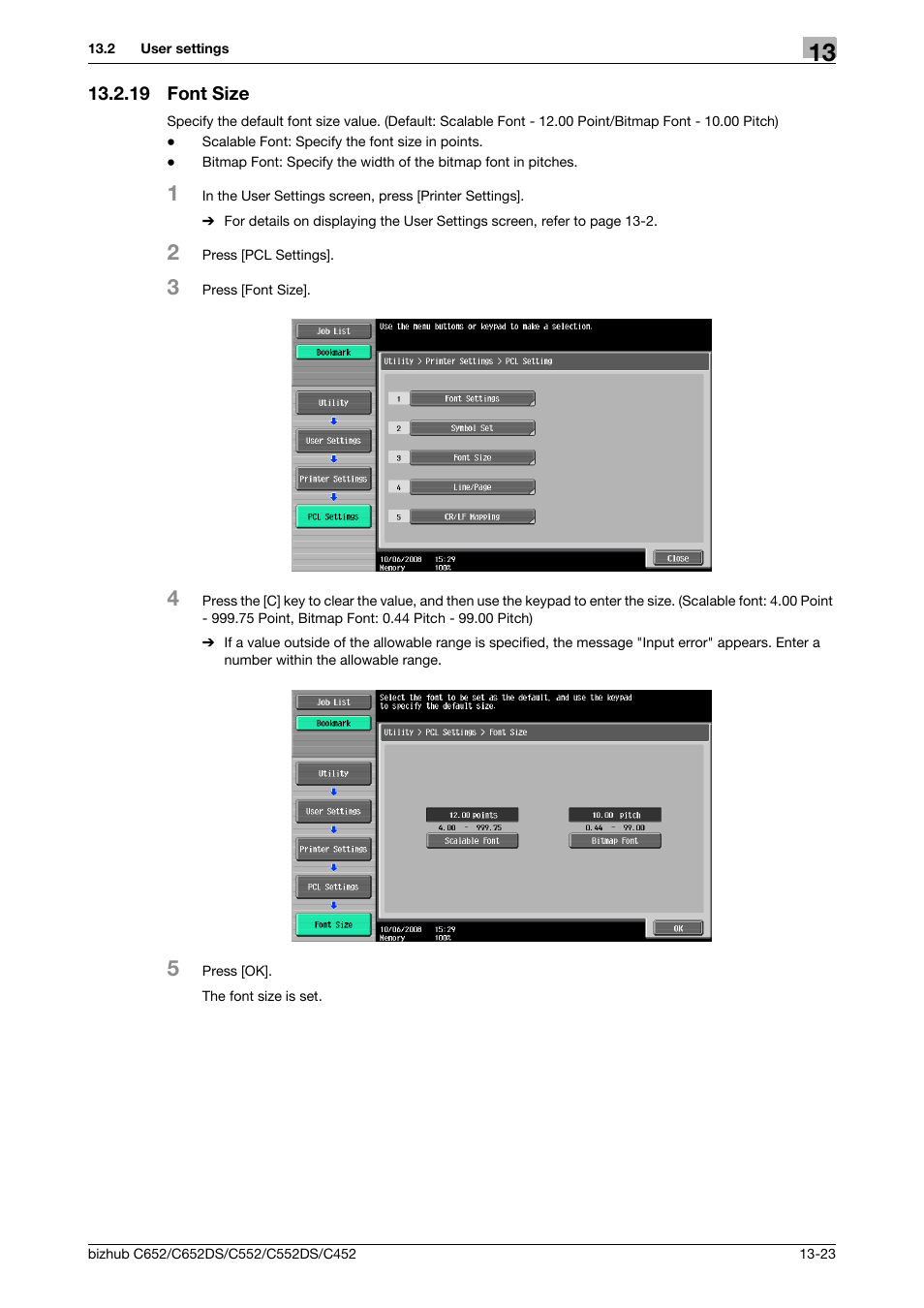 19 font size, Font size -23 | Konica Minolta BIZHUB C652DS User Manual | Page 217 / 312