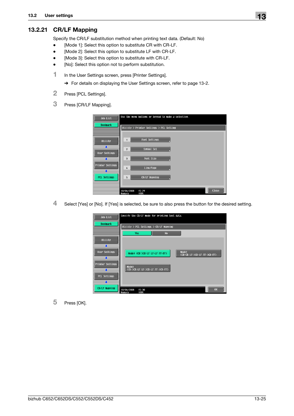 21 cr/lf mapping, Cr/lf mapping -25 | Konica Minolta BIZHUB C652DS User Manual | Page 219 / 312