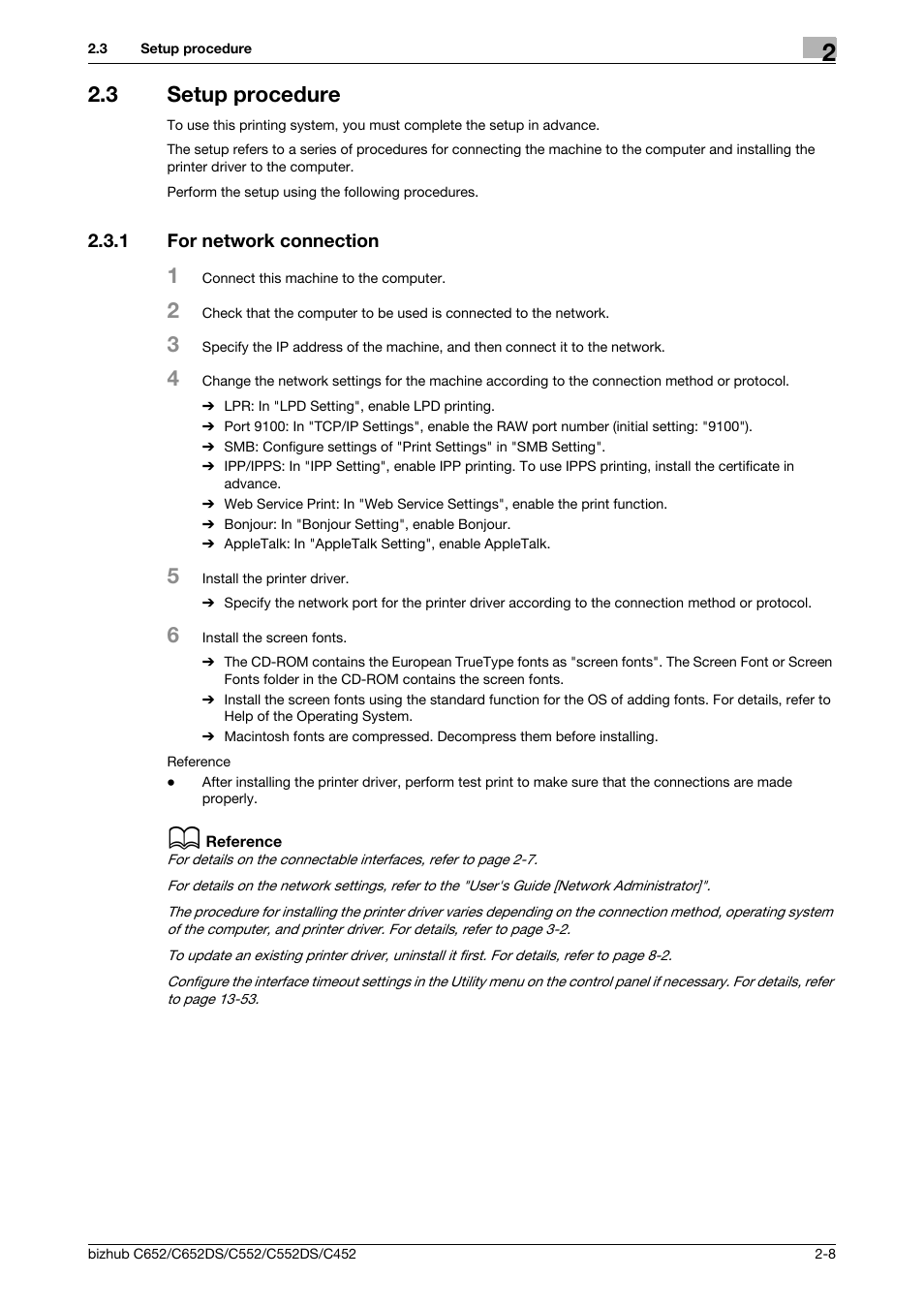 3 setup procedure, 1 for network connection, Setup procedure -8 | For network connection -8 | Konica Minolta BIZHUB C652DS User Manual | Page 22 / 312