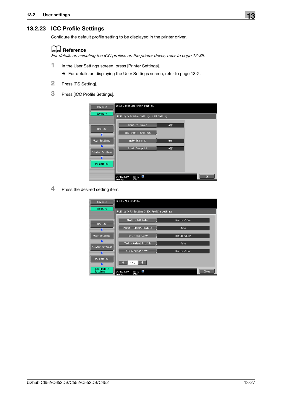 23 icc profile settings, Icc profile settings -27 | Konica Minolta BIZHUB C652DS User Manual | Page 221 / 312